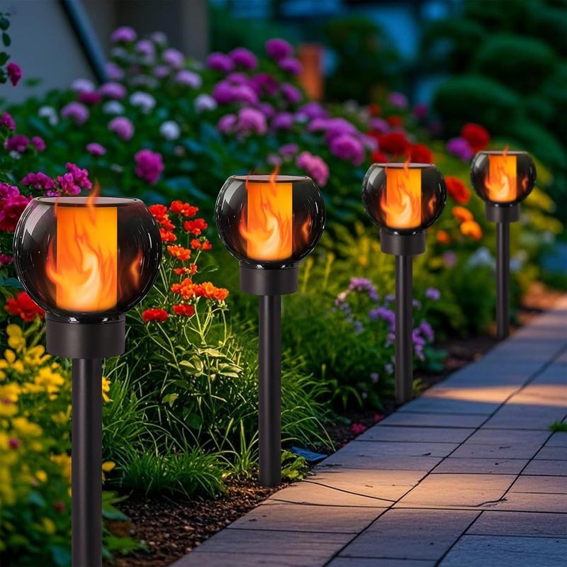 Dynaming 4 Pack Solar Torch Lights Outdoor, Flickering Flame Christmas Pathway Solar Globe Lights, Auto On/Off Garden Decorative Light, Waterproof for Landscape Lawn Patio Yard Walkway Deck Driveway - Image 3